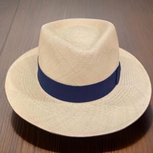 Sombrero Panamá Hat - Natural - Ala Corta - Copa Gota de Agua - Cinta Azul